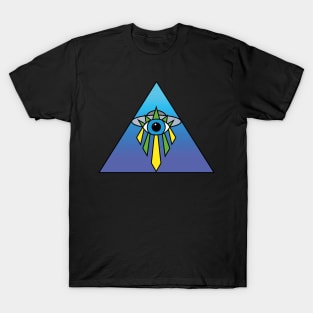 Illuminati Pyramid UFO Eye Art Deco Geometric Twilight Blue Gradient Fade Space Sky T-Shirt